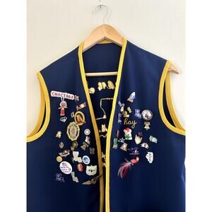 Vintage Blue & Yellow American Legion Embroidered Vest with Collectible Pins